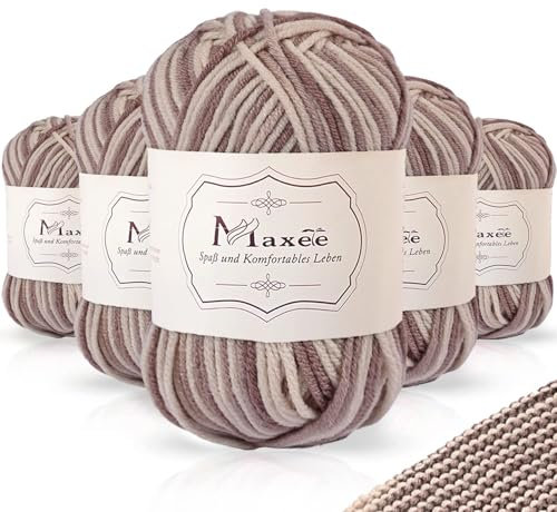 Maxee Handstrickgarn, 5x50 g Häkelgarn, Bunt Farbverlauf Acrylgarn zum Stricken, Weicher Wolle zum Häkeln, Mehrfarbiges Garn zum Stricken Häkeln und Basteln