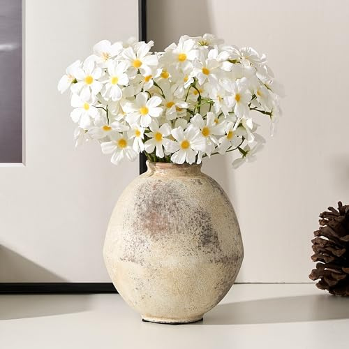 PORCER Rustikale Keramik-Blumenvase, 15,7 cm, niedlicher Boho-Stil für Heimdekoration, Bauernhaus-Terrakotta-Vase für Wohnzimmer, Tisch, Regal, Kamindekoration, Bauernhaus, Naturbraun