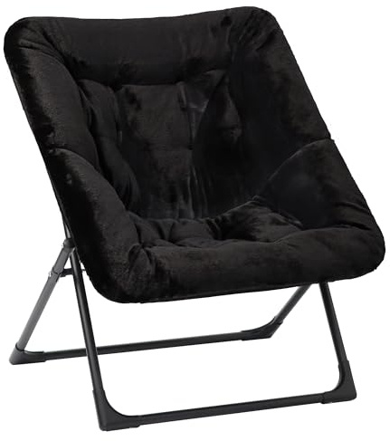 Mordchil EU Folding Saucer Chair, Comfy Faux-Fur Reading Chair, Foldable Oversized Accent Chairs for Teens, Adults, Large Lounge Lazy Chairs for Living Room, Bedroom, Dorm, Black