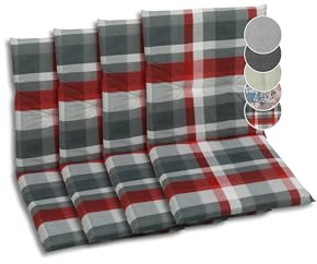 GO-DE Textil Bequeme und attraktive Polsterauflagen für Niederlehner-Gartenstühle (4er-Set, Karo rot, Niederlehner)