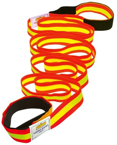 Reivo Band Lang 8 m mit Schlaufen | Das original elastische Fitnessband, Textilband, Gymnastikband, Widerstandsband | L: 8 m, dehnbar bis 16 m | Polyester-Elastan | Rot-Gelb | Markenqualität