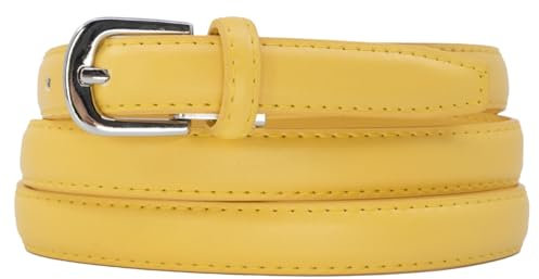 YEHMAN klassischer dünner damen Ledergürtel breite 2 cm Länge 120 cm kürzbar Gelb