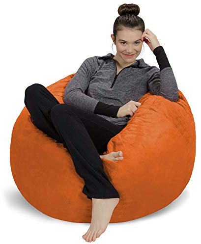 Sofa Sack L-Das Neue Komforterlebnis Sitzsack mit Memory Schaumstoff Füllung-Perfekt zum Relaxen im Wohnzimmer oder Kinderzimmer-Samtig weicher Velour Bezug in Orange