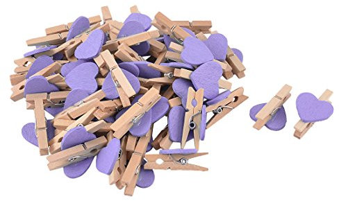 sourcing map Carte Photo en Forme de cœur Mini Pinces à Linge en Bois Pinces à Linge Clip 50 Violet