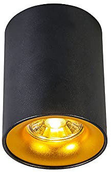 QAZQA - Design Moderner AufbauSpot I Spotlight I Deckenspot I Deckenstrahler I Strahler I Lampe I Leuchte Schwarz mit Gold I Messing - Ronda I Wohnzimmer I Schlafzimmer - Stahl Zylinder - LED geeignet