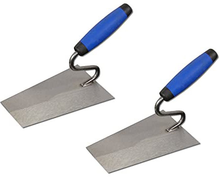 DEWEPRO 2er Set Italienische Tiroler Maurerkelle 180x120x80mm – Putzkelle mit S-Hals Schwanenhals – Gehärtetes 1,2mm Stahlblatt konisch geschliffen – 2K Griff – Profi Werkzeug für Putz und Mörtel