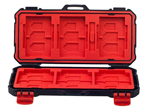 DUBENS 36 Slots Speicherkarten Schutzbox für 12 SD und 3 CF und 3 XQD und 6 MSD und 6 MIS und 6 Nano Cards Case, SD-Karten Aufbewahrungsbox, Wasserdicht Speicherkarten-Organizer