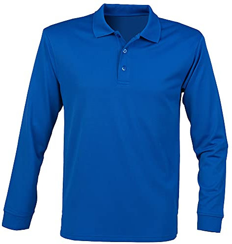 Henbury Mens Coolplus Moisture Wicking Long Sleeve Polo Shirt (XXS) (Royal)