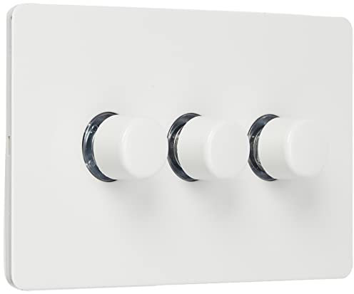 Schneider Electric Ultimate Screwless Flat Plate - 3 Gang 2 Way Dimmer Light Switch, Main and Low Voltage, 250W/VA, GU6432CPW, Painted White