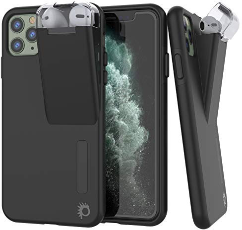 Punkcase iPhone 11 Pro Airpod Charging Case Holder | Slim & Durable 2 in 1 Cover Designed for iPhone 11 Pro (5.8) | Protects Your Phone + Stores & Charges Your AirPods Gen. 1 & 2 [Black]
