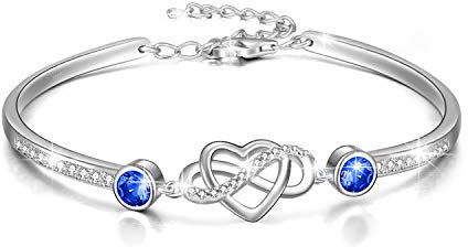 AOBOCO Infinity Armband Sterling Silber Damen Liebes Unendlichkeitszeichen Armreif Armband mit Kristallen, Geburtstag Freundschaft Hochzeitstag Geschenke für Freundin Mutter (Simulierter Saphir)
