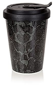 Mahlwerck Kaffeebecher to go, Porzellan Coffee to go Becher mit auslaufsicherem Deckel, Animal Print, Leopard, Snake Black, 300ml