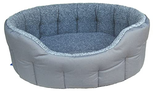 P&L Premium Oval Drop Fronted Bolster Style Heavy Duty Fleece Lined Softee Dog Bed Colour Grey/Silver Grey Size Medium Internal L61cm X W51cm X H22cm / Base Cushion 7cm thickness