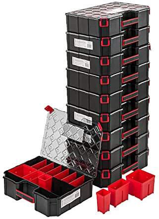 10x Sortimentskasten XXL Kleinteilemagazin mit Transparent Deckel Sortierkasten Sortierkoffer Werkzeugbox Sortimentskoffer Kasten mit herausnehmbaren Fächern