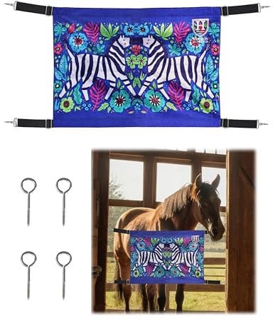 Harrison Howard Horses Stall Guard with Adjustable Straps and Sturdy Spring Hooks Included Aisle Guard for Horses-Zebra in Flowers