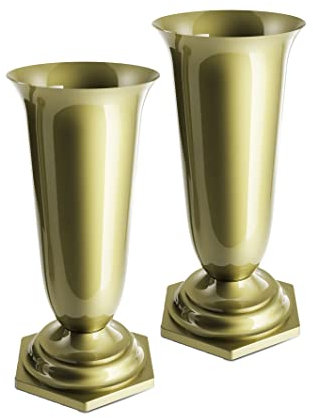 Tymar Lot de 2 vases funéraires avec Socle - Décoration funéraire - en Plastique (Doré, ø 13 cm)