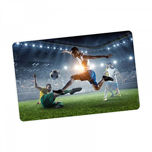 stabile Vinyl Schreibtischunterlage Fußball Bastelmatte Kinder Platzset abwaschbar - BPA frei - reißfest farbecht - Geschenk Schuleintritt Schulanfang Einschulung oder für Kita