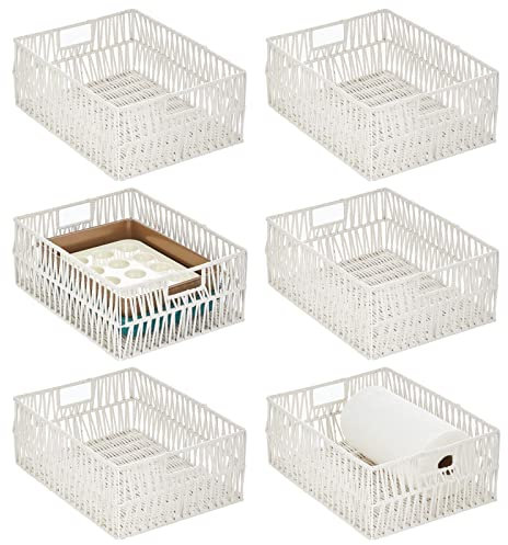 mDesign Aufbewahrungskorb aus Metalldraht, Baumwollseil, großer Makramee-Boho-Aufbewahrungskorb, dekorativer Mülleimer mit Griffen, Organizer für Küche, Speisekammer, Regale, hält Papierwaren,