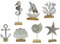 Metall Skulpturen Set 7 Stück mit Holz-Fuß Silber-braun Dekofigur Tisch-Deko Maritim Mediterran Meeresdeko