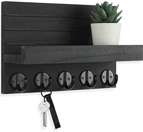 Lwenki Schlüsselhalter für Wand, dekorativer Schlüssel- und Briefhalter mit Ablage hat große Haken für Taschen, Mäntel, Regenschirme, Paulownia-Holz, Schlüsselaufhänger mit Befestigungsmaterial (24,9