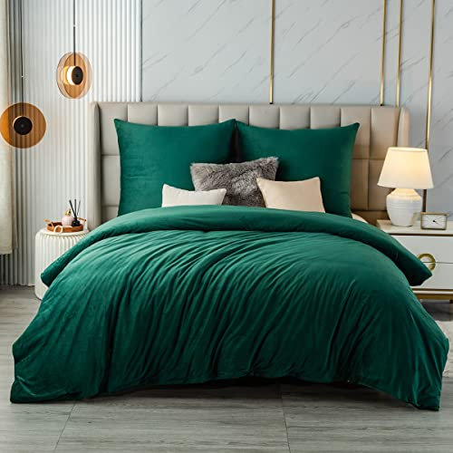 Soifox Winter Flanell bettwäsche 220x240 Dunkelgrün - Flauschige und warme Cashmere Touch Bettbezug + Kissenbezug 2er Set 80x80 cm mit Reißverschluss