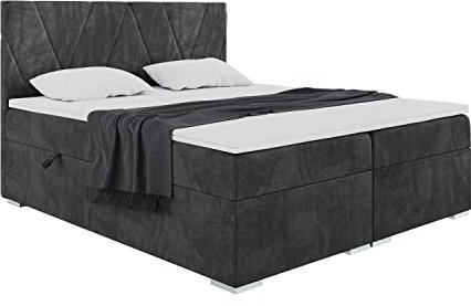 MEBLINI Boxspringbett mit Bettkasten - Gepolstert Doppelbett mit Matratze und Topper - Polsterbett mit Stauraum - Bett mit Kopfteil - Stauraumbett - Lara - 140x200 - H3/Schwarz Samt