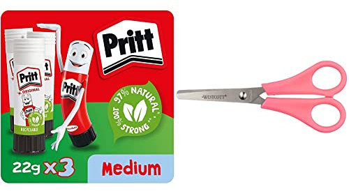 Pritt Glue Stick, Safe & Child-Friendly Craft Glue for Arts & Crafts Activities & Westcott E-21591 00 Kids Scissor witch cm-scale, blunt tip, 5/13 cm, pink