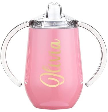 Varsany Personalised Children's Sippy Cup for Toddlers - BPA-Free Stainless Steel, Double Walled, 12oz Capacity, Baby Sippy Cup for Easy Transition - Pink