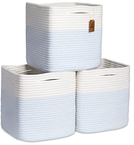 NaturalCozy Storage Cubes 11 Inch Cotton Rope Woven Baskets for Organizing, 3-Pack | Cube Storage Bin | Square Storage Baskets for Shelves Organizer, Classroom, Kids Toy Bins, Closet, Baby Nursery