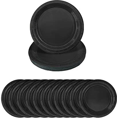 Aisszhao 16pcs Black Paper Plates 7 Inch Solid Color Paper Plates,Disposable Paper Plates Tableware Birthday Decorations Plates for Him,Her,Men,Women,Adults Tea Party,Paper Plates for Kids Party