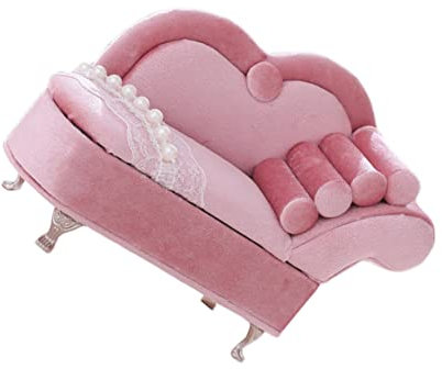 Toyvian Vintage Schmuckkästchen Sofa Design Mit Perlen Und Spitze Rosafarbener Samt Schmuck Organizer Aufbewahrungsbox Für Ohrringe Ringe Armbänder Geschenk Für Frauen Und Mädchen