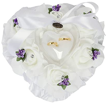 ISAKEN Scatola per Fedi Nuziali Porta Anelli a Forma di Cuore Cuscino per Anelli Cuscino per Fedi Nuziali Scatola per Anelli con Strass Rose Porta Anelli per Festa di Nozze Matrimonio