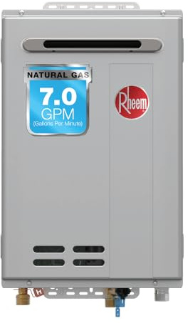 Rheem RTG-70XLN-3 Calentador de agua de gas natural sin tanque de alta eficiencia, sin condensación, 7.0 GPM