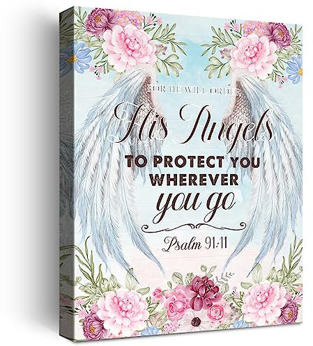YEOION Psalm 91:11 Wandkunst, Psalm 91:11 Bibelvers Leinwand Poster Druck Wandkunst Psalm 91:11 Schrift Wandkunst, inspirierende christliche Wanddekoration W652