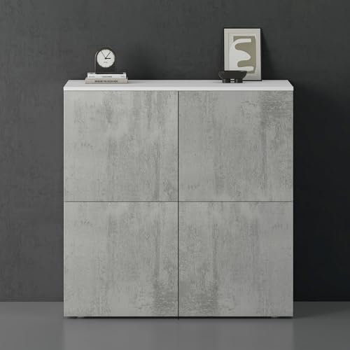 doporro Sideboard Kommode 100 cm in Matt Weiß und Beton Aufbewahrungsschrank Bodenstehend für Ihren Wohnbereich Viel Stauraum Schrank 04