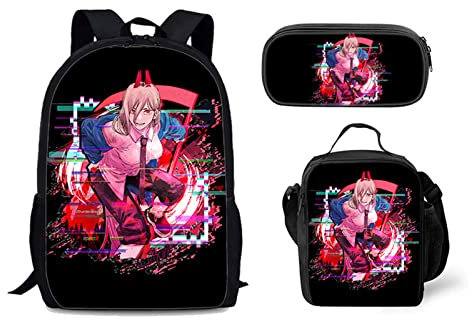 JUMBOZ Chains-aw Man School Bags 3 Pcs Set, Durable Fashion Cute Kids Rucksack, Large Capacity Bookbags for Traveling, Outdoors, Sports-D||Set of 3