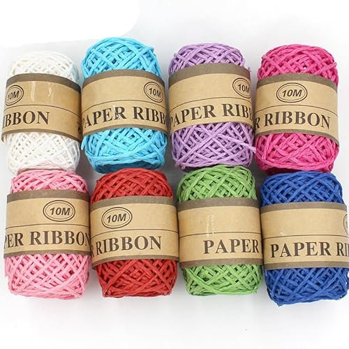 BBTISG Lot de 24 Rouleaux de Ficelle en Papier Raphia Naturel, Multicolore Raphia pour L'artisanat Ruban de Papier Raphia pour Fabrication Sacs de Plage, Décorations D'emballages Cadeaux