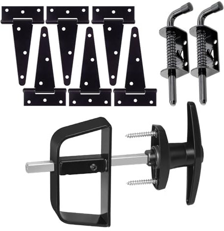 BTEOBFY Doppeltür-Hardware-Kit – inklusive Fenster- und Tür-/Fensterscharnier-Set, komplett mit Scharnieren, schwarzen Riegeln und T-Griff-Schloss – für Tore, Spielzimmer
