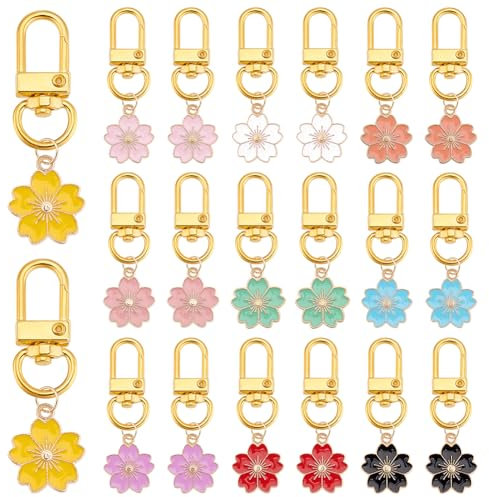 PH PandaHall 20pcs 10 couleur Porte-clés fleur Porte-clés pendentif en émail fleur de cerisier Porte-clés mignon à pampilles de fleurs Porte-clés de voiture pour décoration de téléphone de sac à main