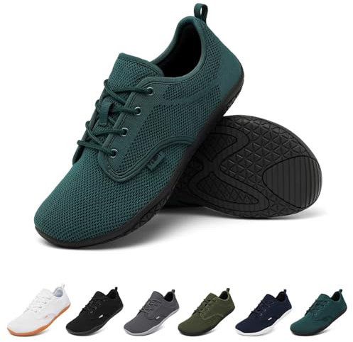 Geweo Barfußschuhe Herren Barfuss Schuhe Damen Barfuß Sneaker Barefoot Shoes Fitnessschuhe Laufschuhe Walkingschuhe Turnschuhe Minimalistische Straßenlaufschuhe Weich Leicht Bequeme, Grün 46 EU
