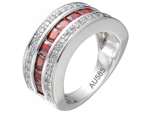 KnSam Echte Goldschmuck Freundschaftsringe Weißgold Au585 14K, Klassiker Pärchen Ringe Rot, Gold 585 Partnerringe mit Moissanit, Gr.57 (18.1)