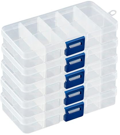 Sortierbox mit 10 verstellbaren Fächern aus Kunststoff | Aufbewahrungsbox Organizer Sortimentskasten Perlenbox - 5 Stück
