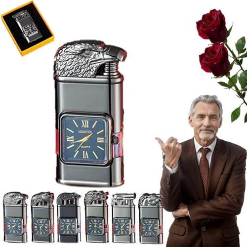 ZOCHNLO Winddichtes Feuerzeug Vintage Uhr Lünette Jet Flame Fackel, nachfüllbare Feuerzeuge, Winddichte Flammenfeuerzeuge (Color : W-7)