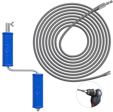 Desatascador Fregadero Profesional 10m, Espiral de limpieza de tuberías, diámetro 6 mm, espiral de limpieza de tuberías, espiral de limpieza con adaptadores eléctricos y manuales, varilla de limpiez