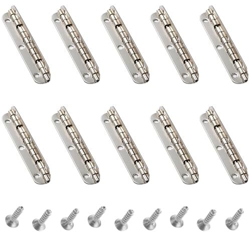 10Pcs Mini Hinges Cabinet Hinges 90 Degree Long Strip Hinge Folding Door Hinges for DIY Crafts Wooden Jewelry Box (Silver)