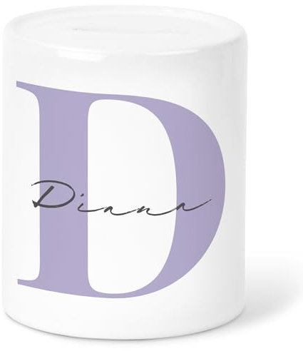 Trinkgeldkasse Kaffeekasse personalisiert Trinkeld Spardose mit Buchstaben & Namen Sparkasse Sparbüchse Sparbox Spendenkasse Sparschwein aus Keramik (Lila)