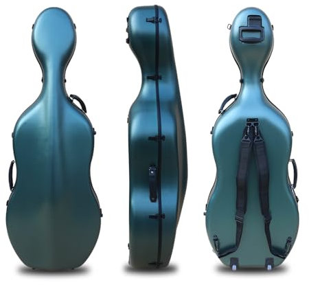 YoungMonic Colorful Advance - Custodia per violoncello 4/4, in fibra di carbonio, con ruote, resistente, verde scuro, Verde scuro