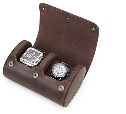 CONTACT'S FAMILY Uhren-Aufbewahrungsbox, Echtes Leder 2 Slot Uhr Schützende Rolle Fall, Uhren-Organizer für Männer und Frauen (2 Slots, Kaffee)