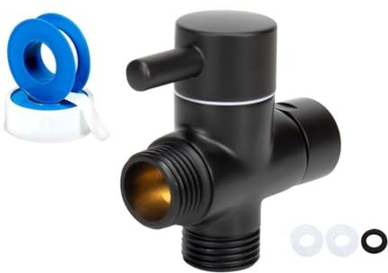 Black Solid Brass Component Adapter G1/2 to Female in to G1/2 Male Out Shower Arm All Metal Universal 3-Way Diverter Valve for Hand Shower and Fixed Shower Head (Changes Direction)