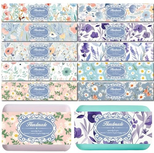 CREATCABIN 100 Stück Blumenseifenverpackung 10 Stile Kunstseifenpapier Wickelband Vertikale Seifenanhänger Hüllen Mit Tectorial Membran Für Verpackung Handgemachter Seifenstücke 5x21cm Lila Blau Serie